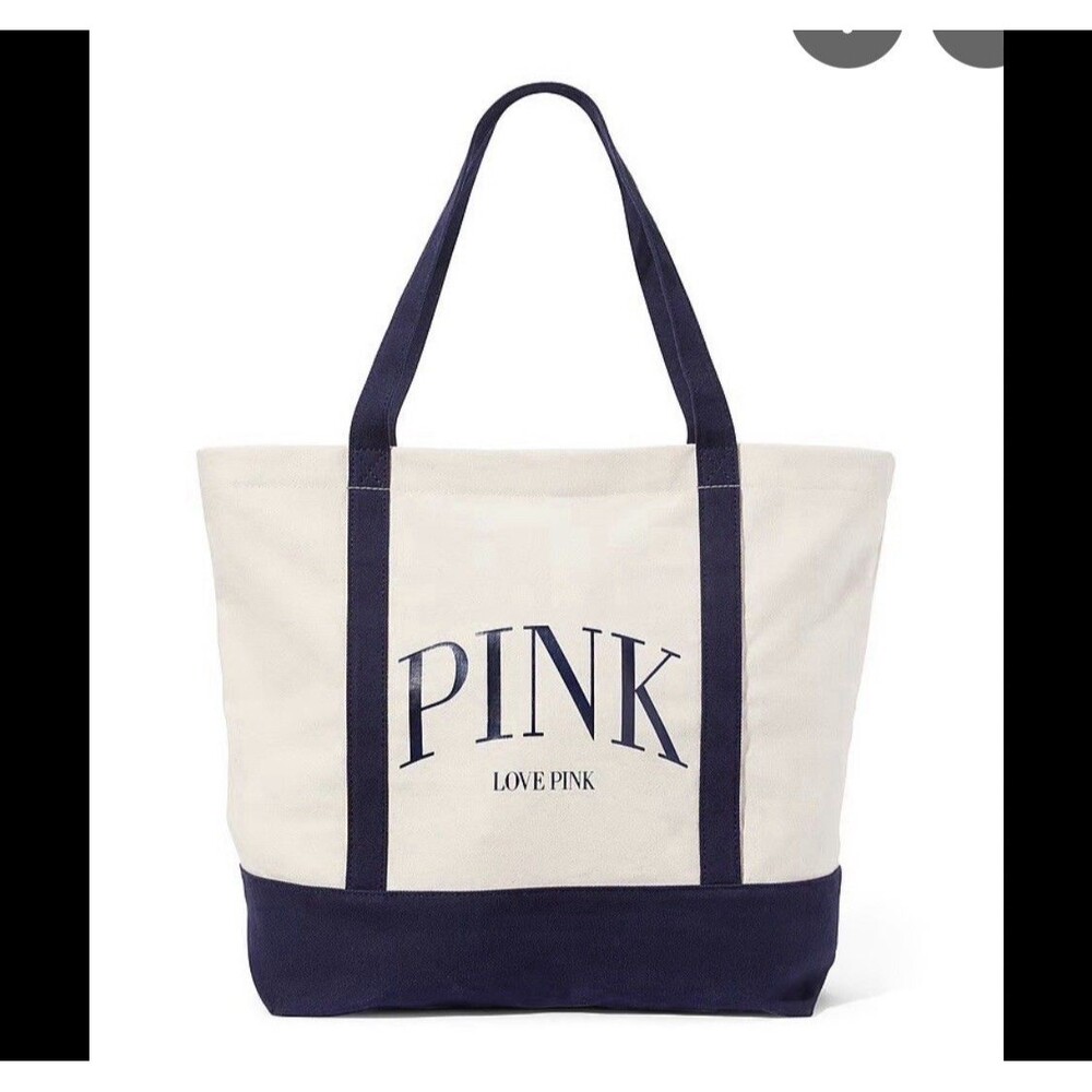 NWT Victoria's Secret Pink Logo Cotton Canvas Tote Bag New Midnight Blue